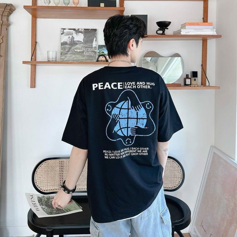 韓版 落肩 寬鬆 Peace精靈 短T 男女款 80538 CP