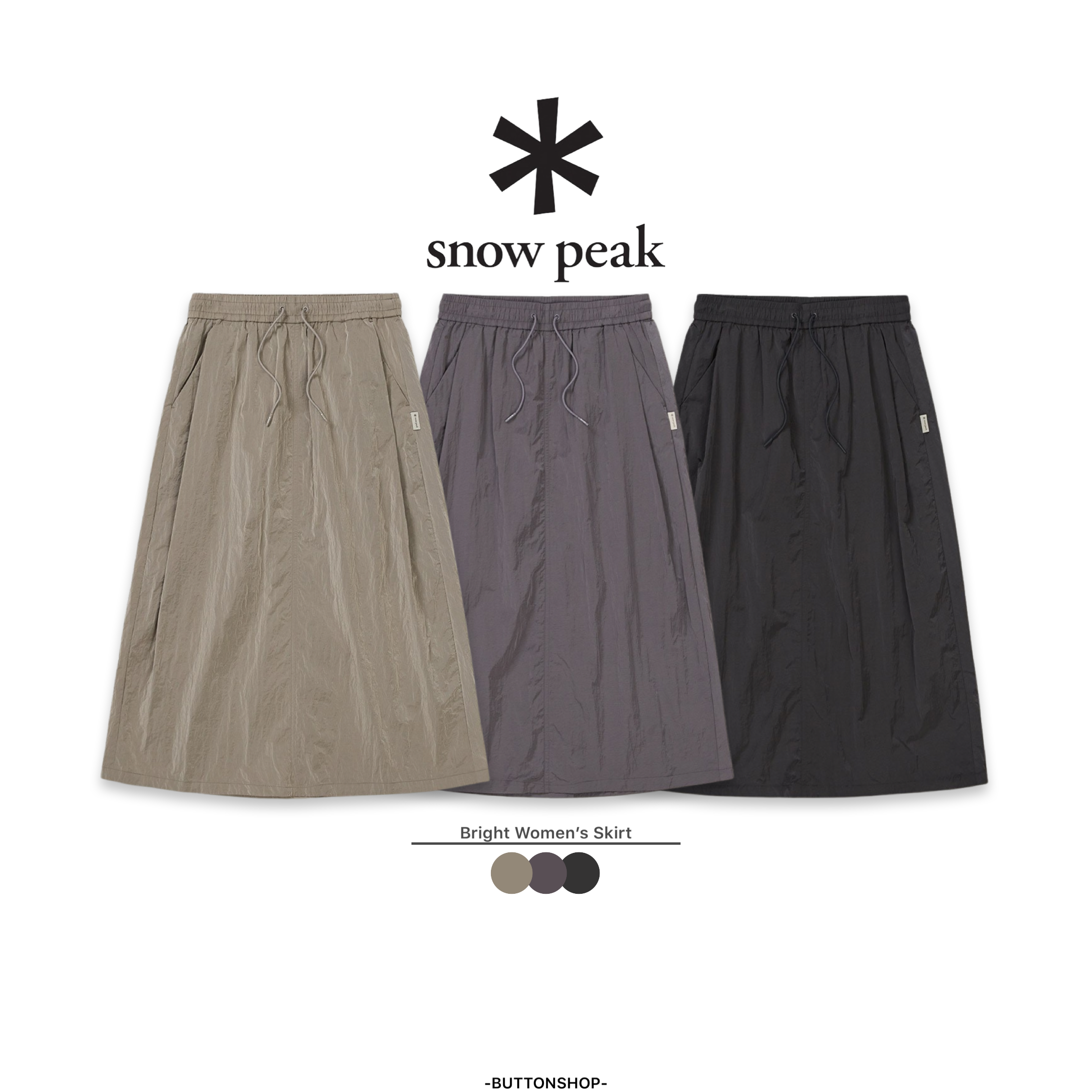 【現貨零碼折扣】snow peak Bright Women Skirt 抓皺尼龍長裙 S24MWFSK75