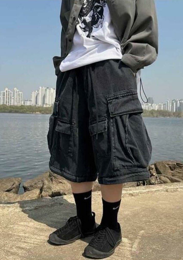 牛仔可拆腳工裝鬆身褲 P2364