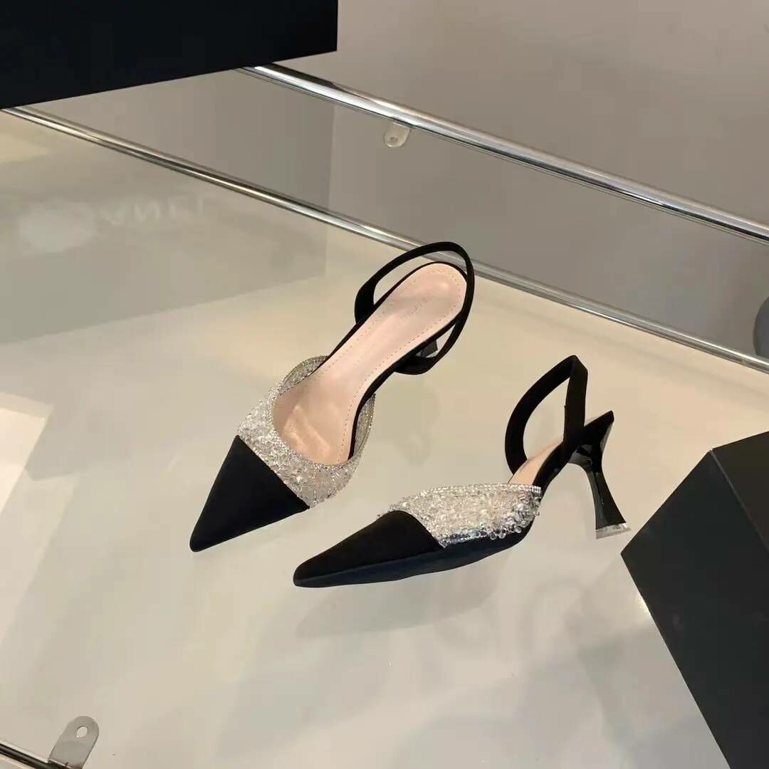 氣質閃亮拼接高跟鞋