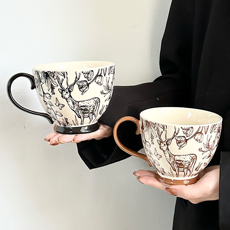 《4009》精緻北歐風小鹿陶瓷馬克杯500ML