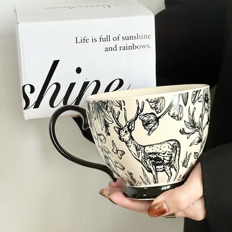 《4009》精緻北歐風小鹿陶瓷馬克杯500ML