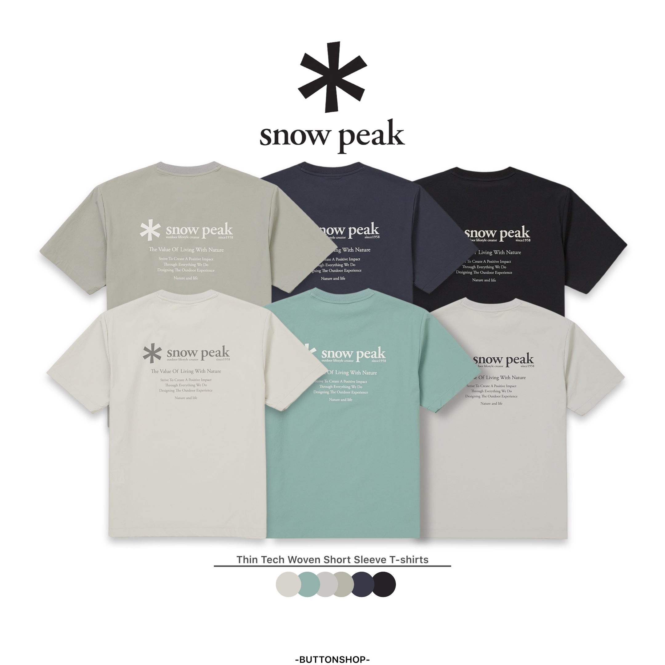 【現貨零碼折扣】snow peak thin tech woven Short Sleeve T-shirts 尼龍 彈性 輕度防水 文字標語短tee S24MUSTS31