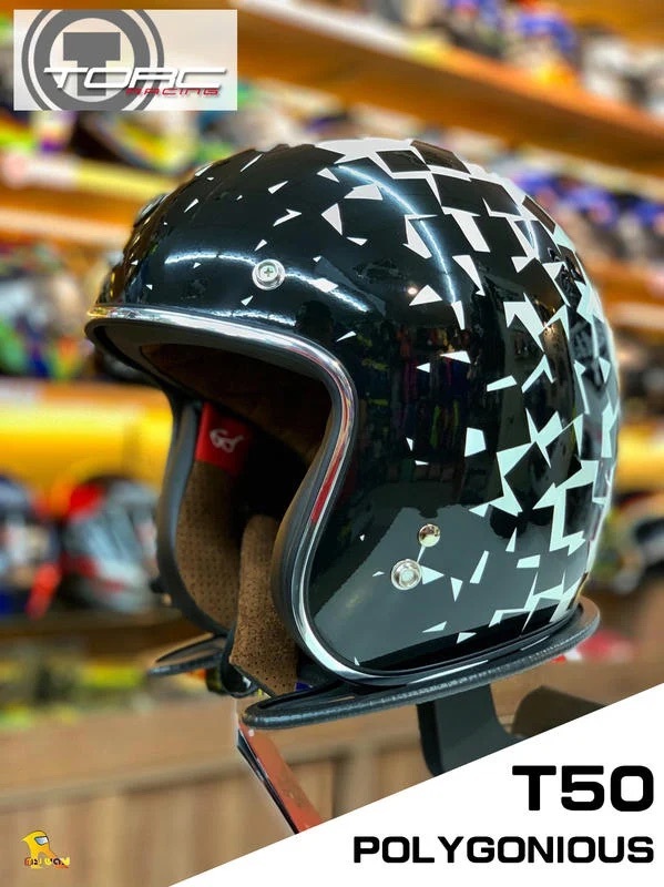 TORC T-50 彩繪 POLYGONIOUS 黑白 3/4罩 半罩 復古帽