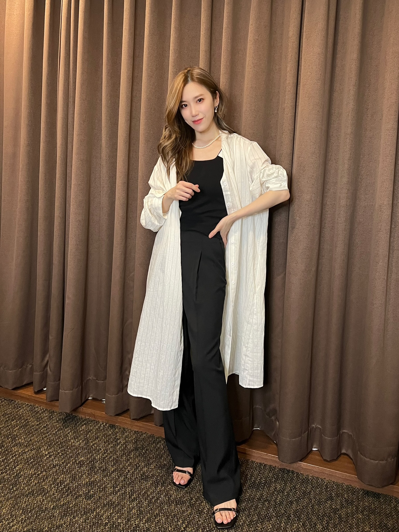 棉麻線條長罩衫/洋(兩穿)