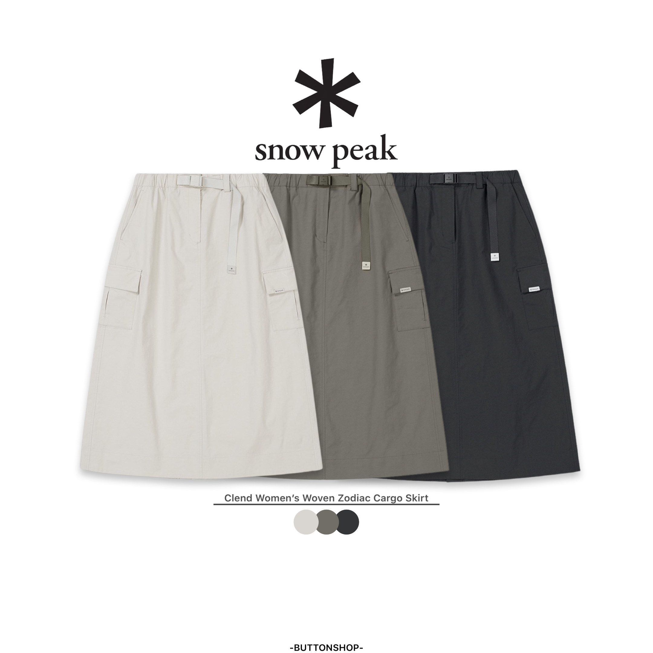 【現貨零碼折扣】snow peak Clend Women Woven Zodiac Cargo Skirt 腰帶尼龍工裝裙 S24SWDSK15