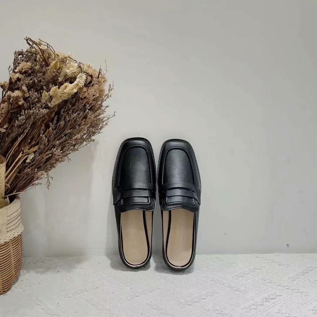 韓國復古方頭真皮穆勒鞋