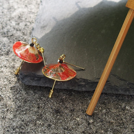 和風油紙傘耳環