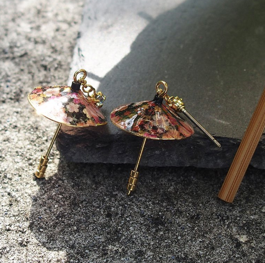 和風油紙傘耳環