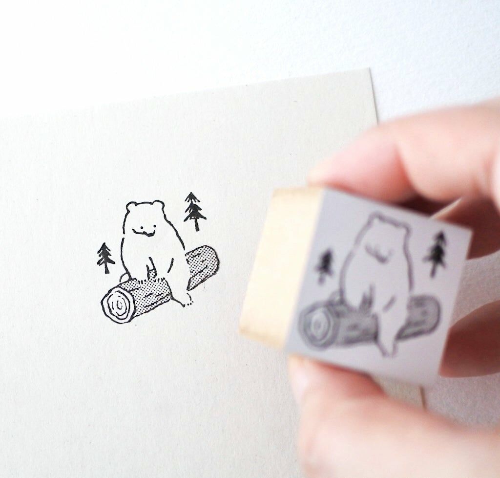 Mokuji Stamp－Round Log and Bear (Japanese Stationery Brand)
