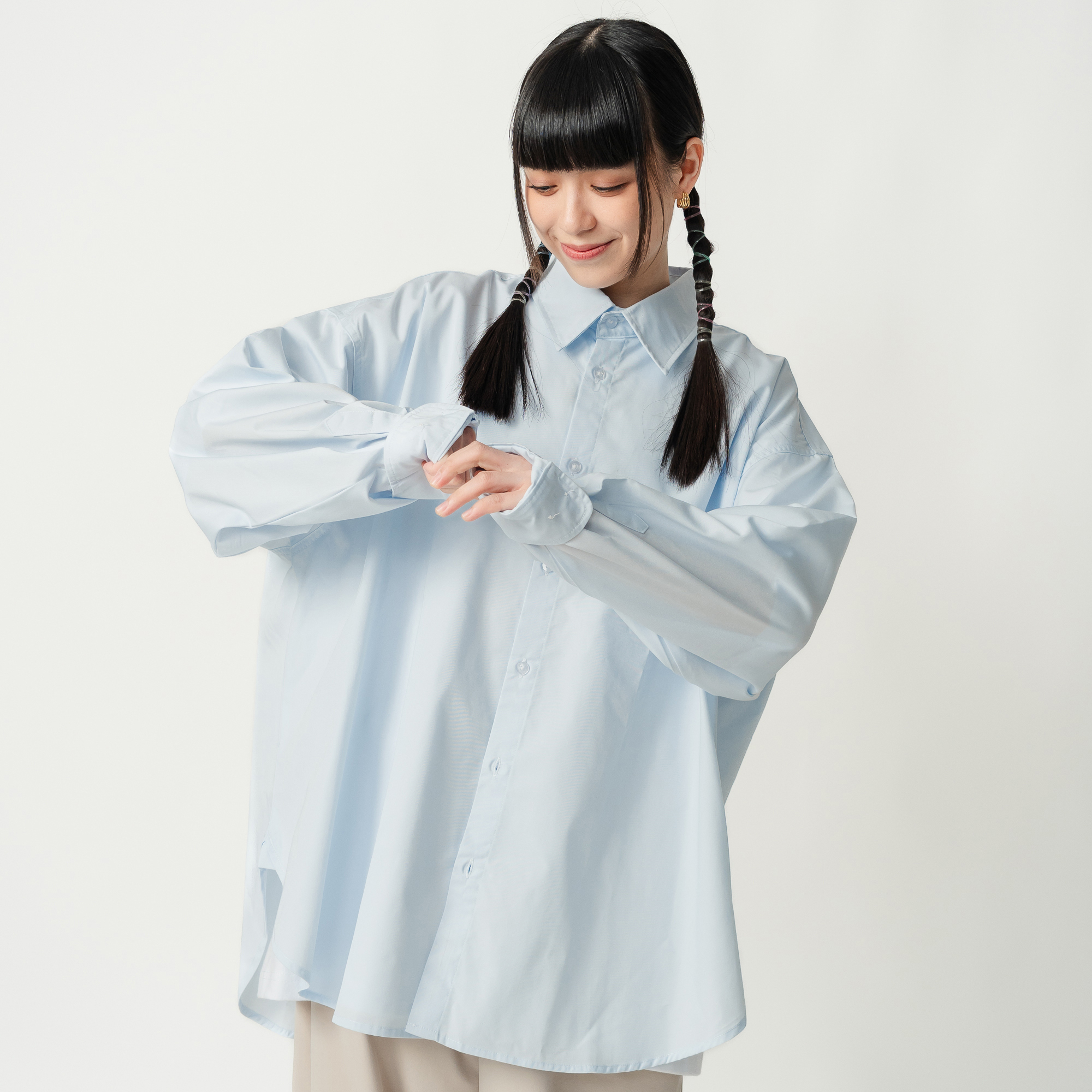 REALATiON 24SS Oversize Long Sleeve Anti-Crease Shirt - Azure