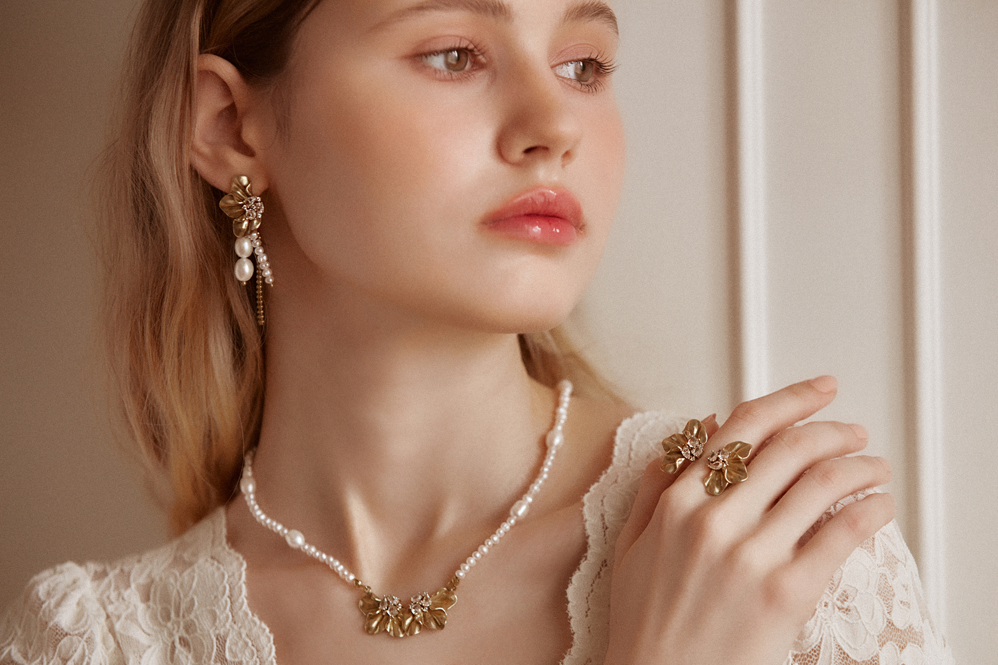 黃銅飾品,黃銅,花草,氣質,仙女,項鍊,天然珍珠,珍珠,華麗