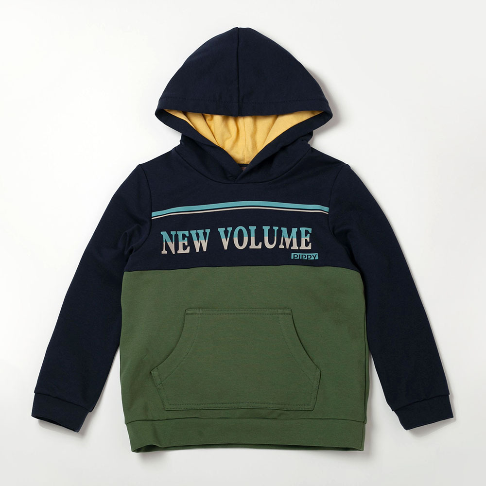 PIPPY 拼接彈性棉連帽長袖上衣 藍