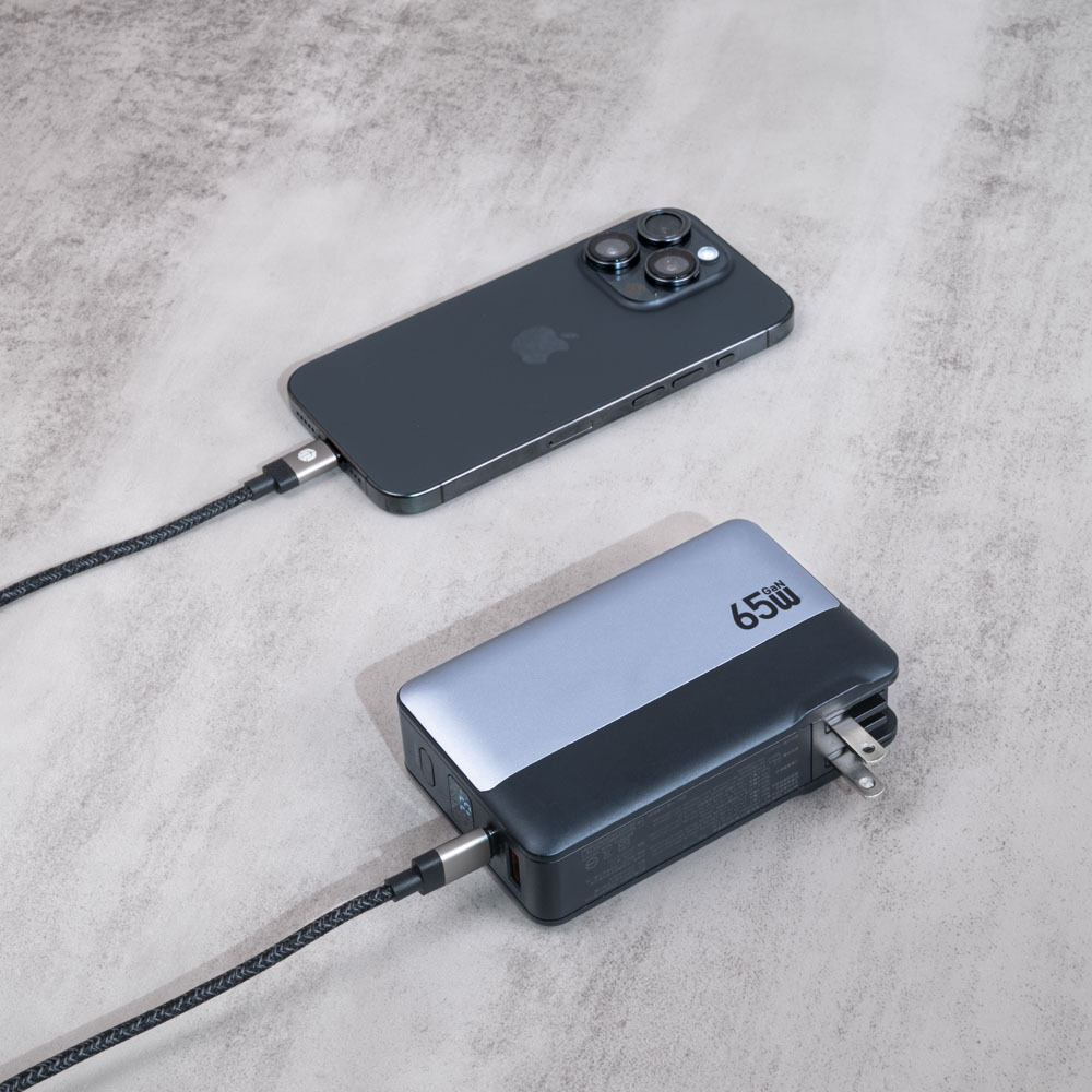 Mars 火星 65W 10000mAh GaN氮化鎵AC插頭行動電源 黑灰色