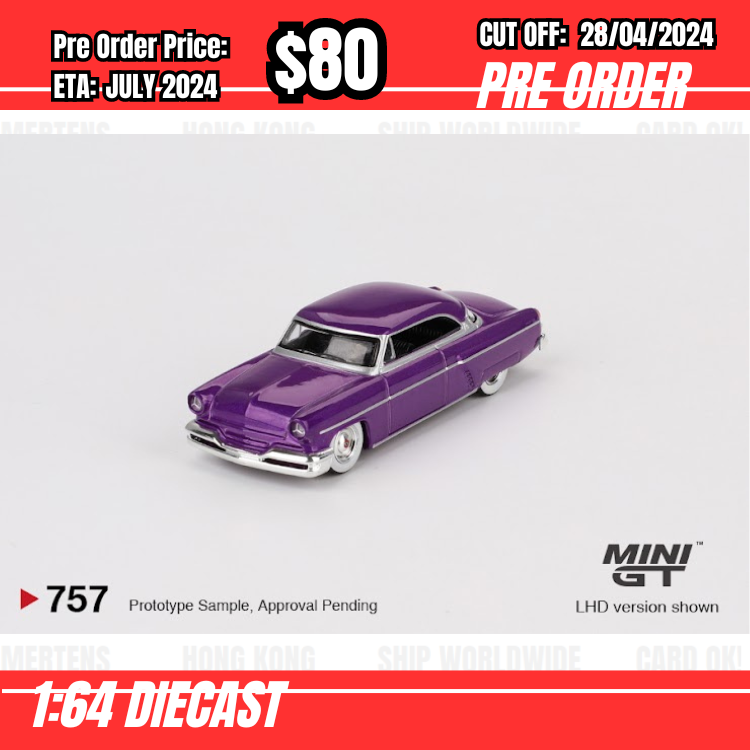 RS-$80   * Mini GT * 1:64 #757 Lincoln Capri Hot Rod 1954 Purple Metallic LHD [OD15/04]
