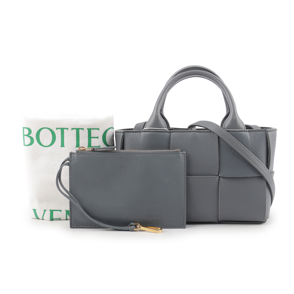 【BOTTEGA VENETA】Candy Arco 大格小羊皮編織迷你二用包(灰藍色)