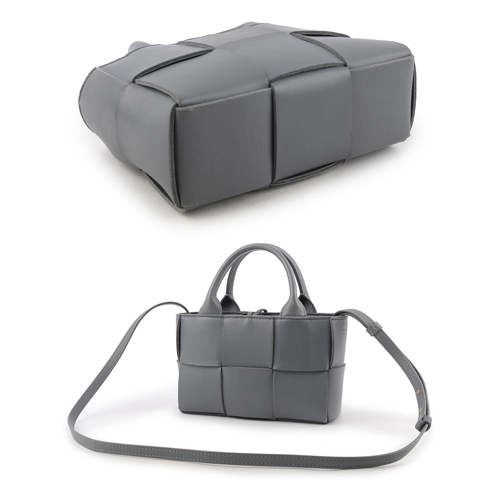 【BOTTEGA VENETA】Candy Arco 大格小羊皮編織迷你二用包(灰藍色)