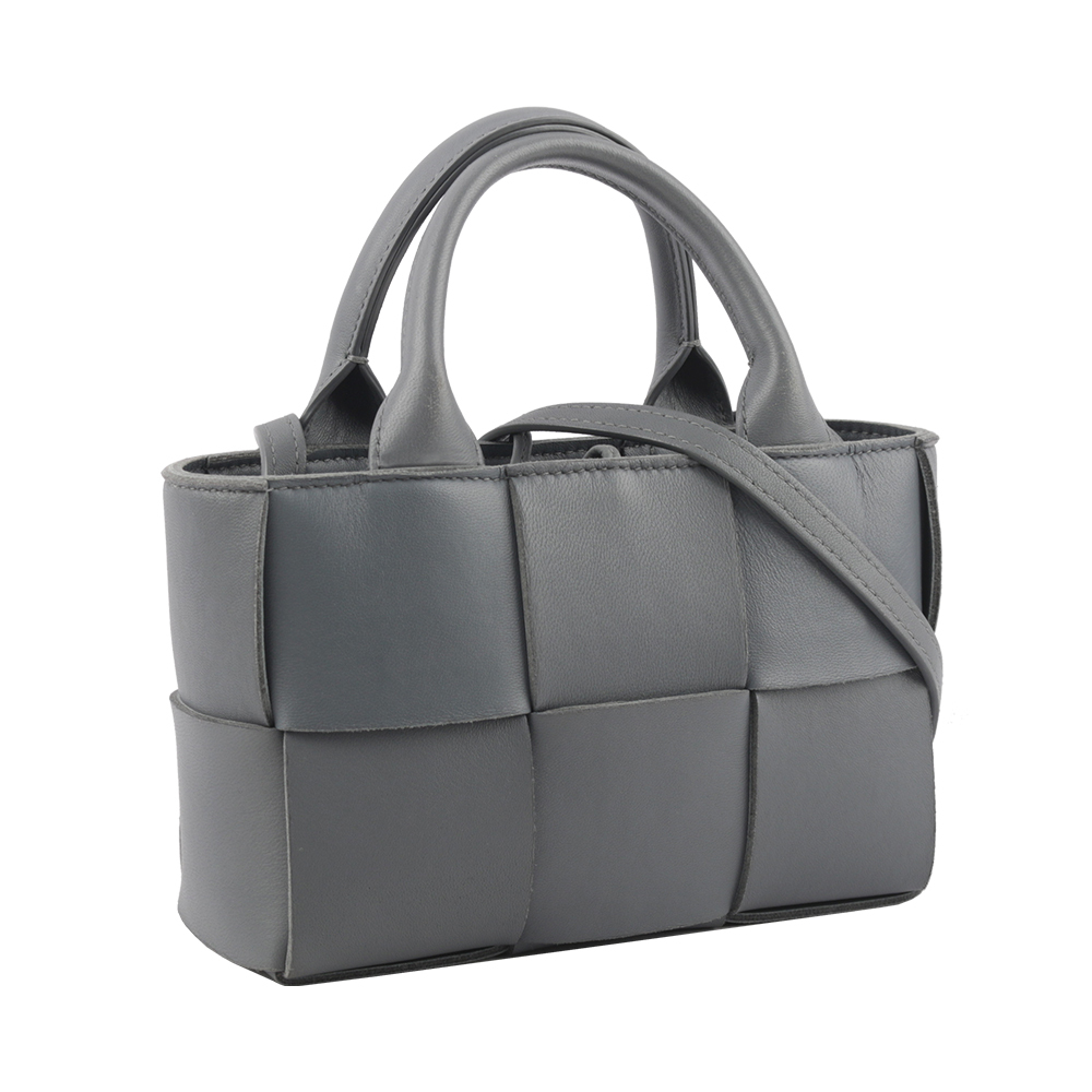 【BOTTEGA VENETA】Candy Arco 大格小羊皮編織迷你二用包(灰藍色)