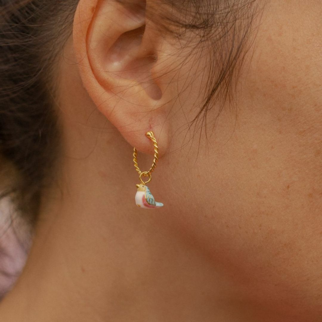 豐收時刻鳥迷你圈型耳環-單只