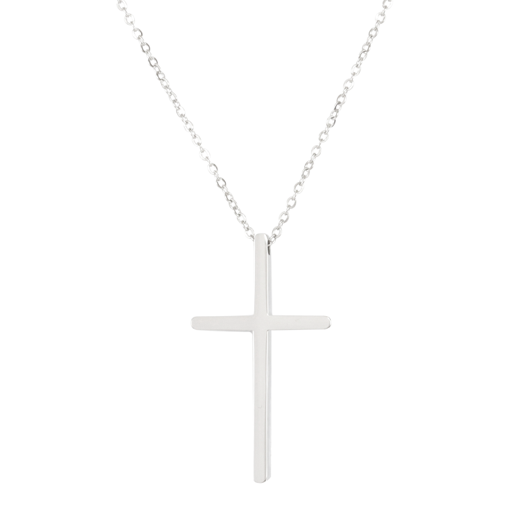 白鋼對鍊，情侶項鍊 十字架Immanuel上帝與我們同在；素面西德鋼鏡面拋光（5516大款）
