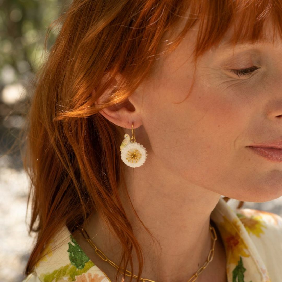 NACH 白蒲公英與虎皮鸚鵡瓷耳環