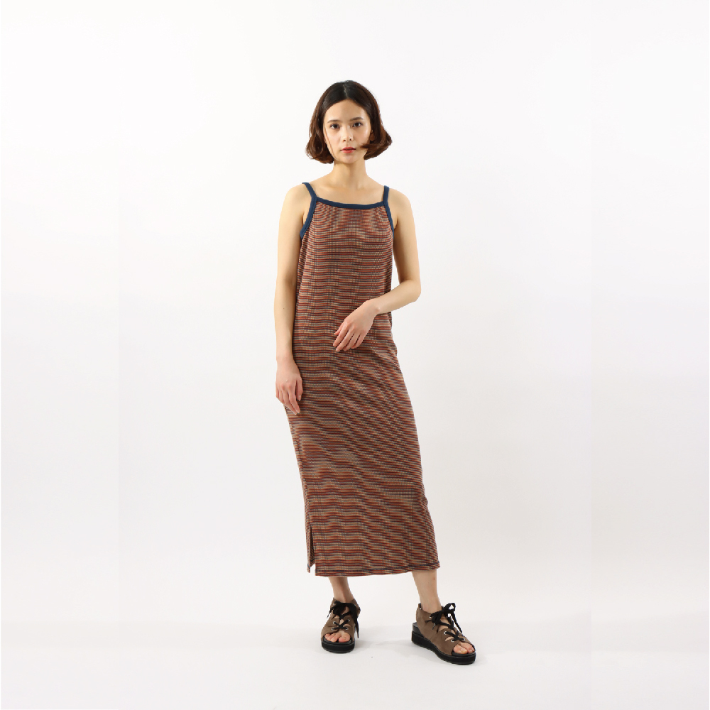 女款 -華夫格 條紋連身裙-咖啡（CW-Z324-376）