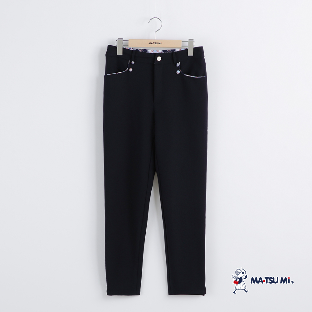 MA‧TSU Mi 學院風格紋窄管長褲(白.深藍)