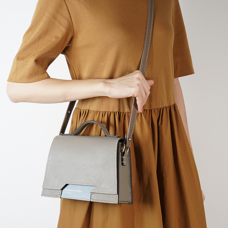 Dome Bag 【 Sandstone Beige  X Horizon Light Blue 】Italian Goatskin Handbag