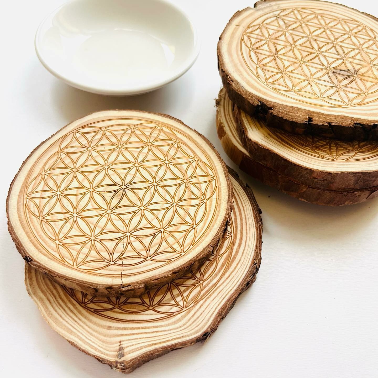 [原石] 生命之花 原木杯墊 10 公分