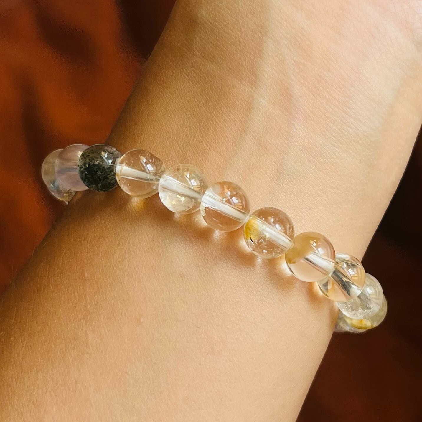 [原石] 幽靈水晶+錦鯉膠花 水晶手串