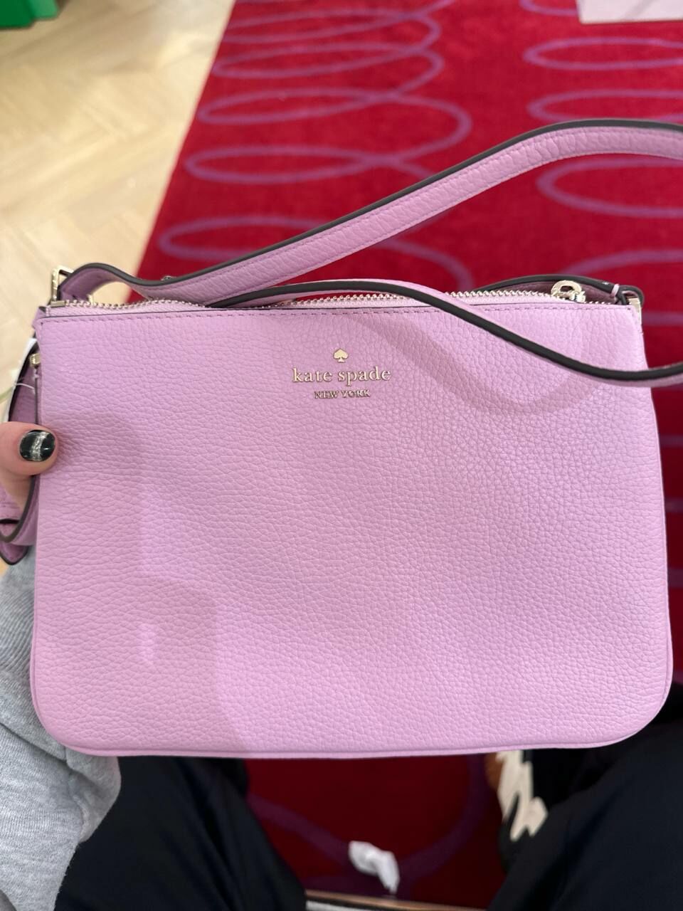 [S] KATE SPADE WKR00448 LEILA PEBBLED LEATHER TRIPLE GUSSET CROSSBODY,QUARTZ PINK, 196021369254 (SKS1039)