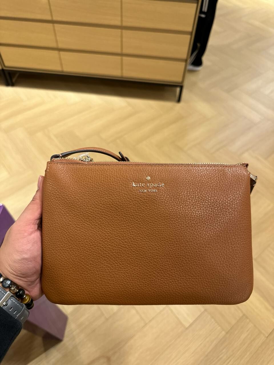 [S] KATE SPADE WKR00448 LEILA PEBBLED LEATHER TRIPLE GUSSET CROSSBODY,WARM GINGER BREAD, 767883201916 (SKS1040)