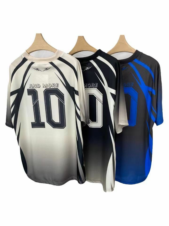 V領拼色英文字短袖Tee And More-025T