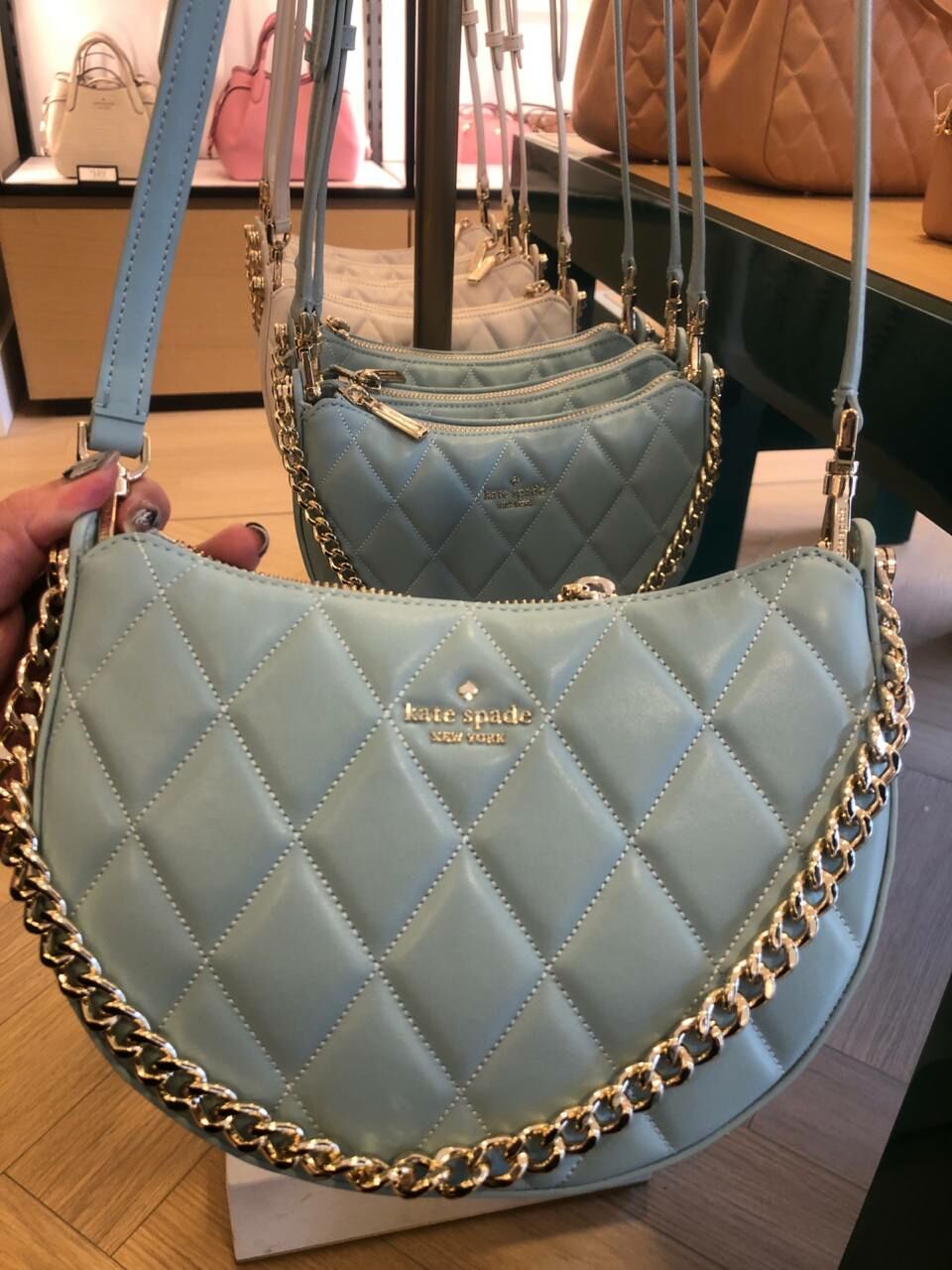[S] KATE SPADE KG421 CAREY SMOOTH QUILTED LEATHER ZIP TOP CROSSBODY,WILD SAGE, 196021438509 (SKS1044)