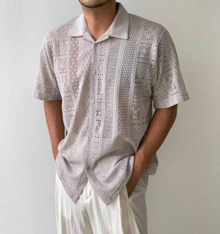 淨色暗花紋短袖恤衫 And More-029S