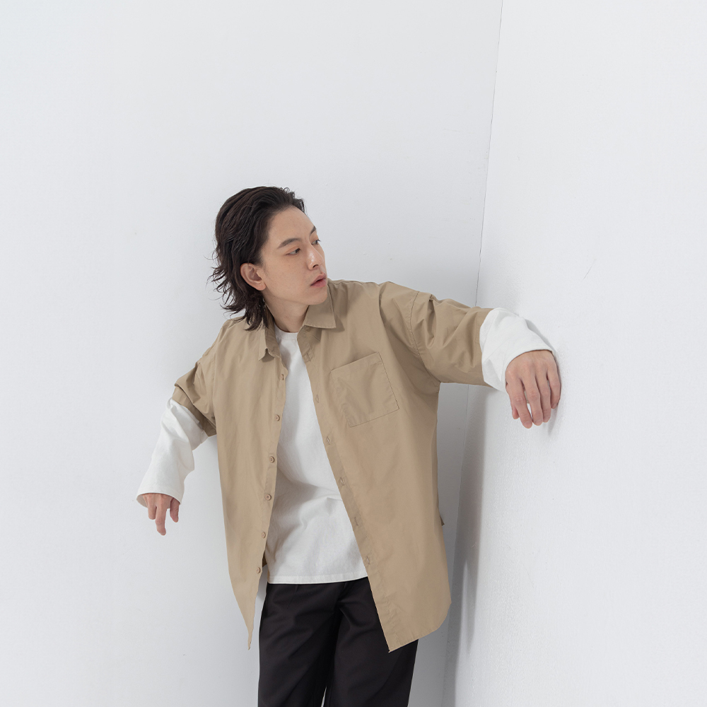 Single Pocket Plain Quarter Sleeve Shirt Two Colors S/M/L/XL【01025315】in stock+pre-order