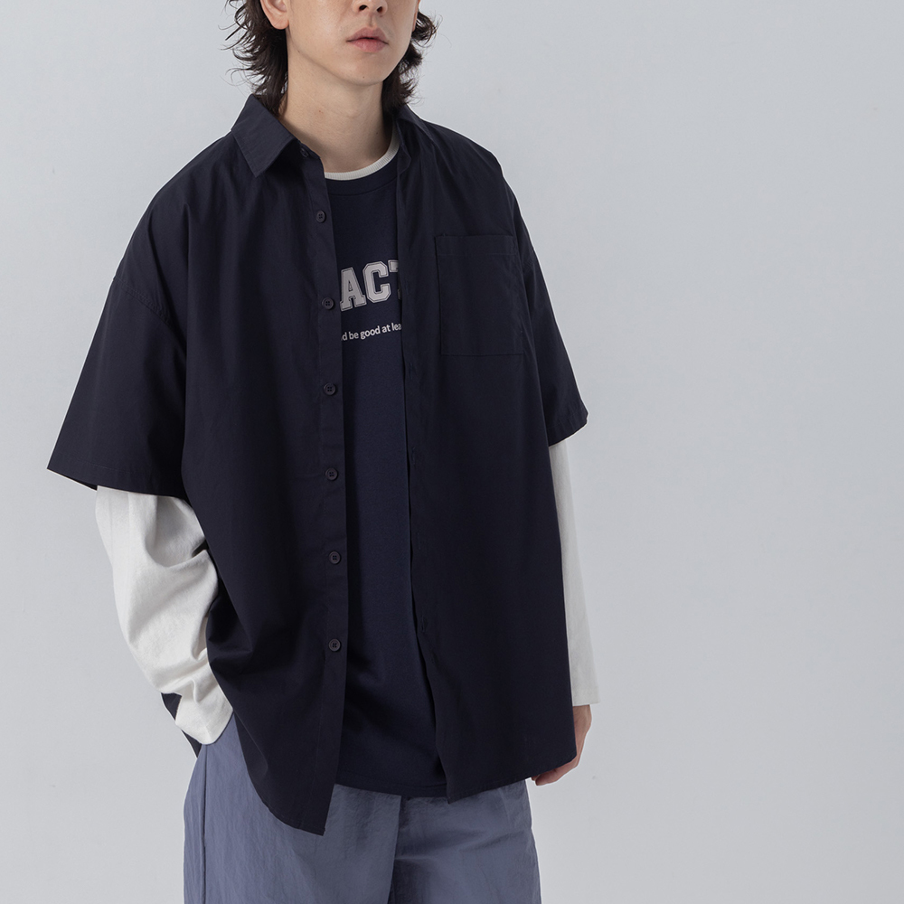 Single Pocket Plain Quarter Sleeve Shirt Two Colors S/M/L/XL【01025315】in stock+pre-order