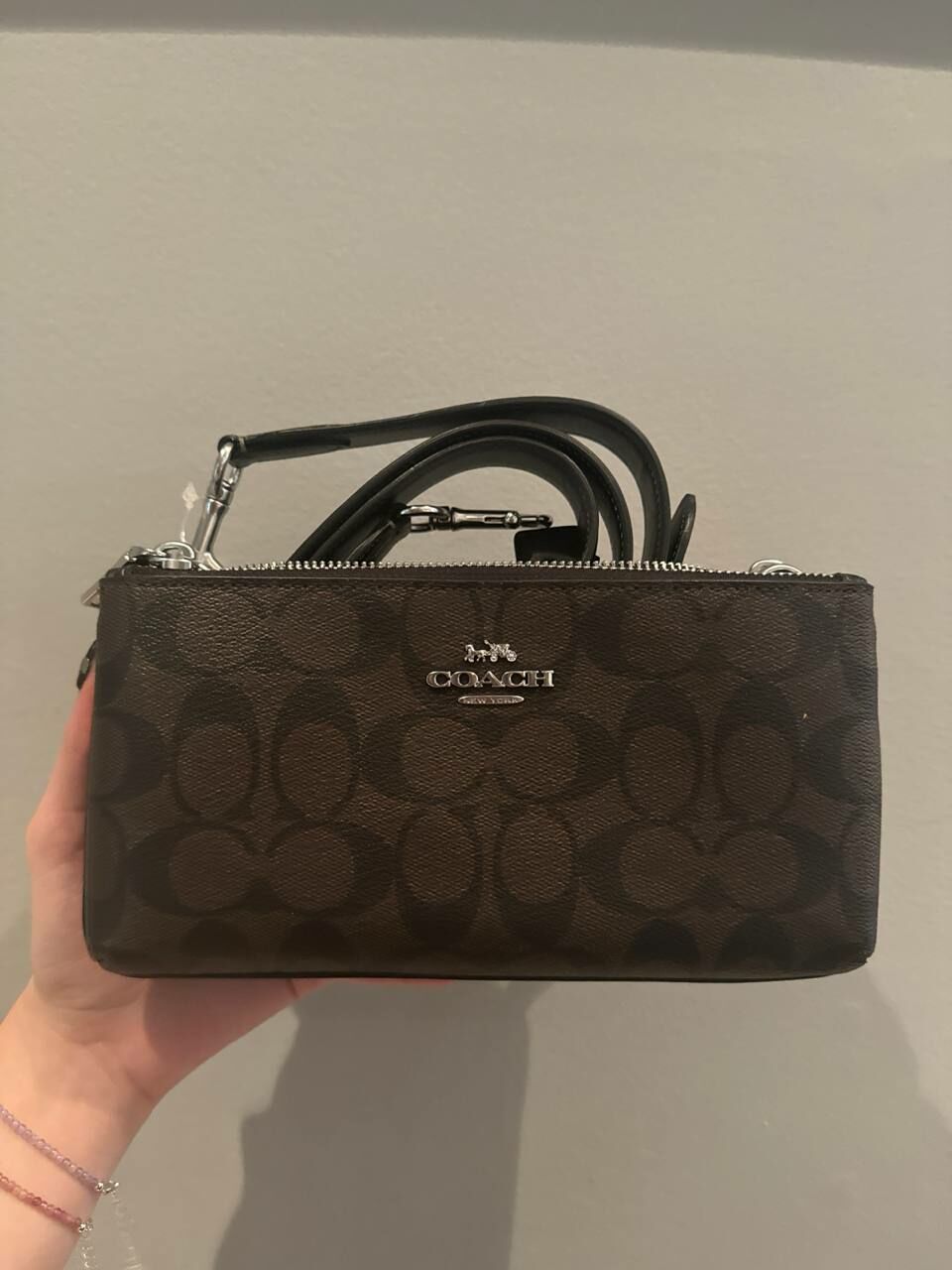 [S] COACH CJ790 SIGNATURE DOUBLE ZIP XBY,SV/BROWN BLACK, 195031951930 (SCO739)