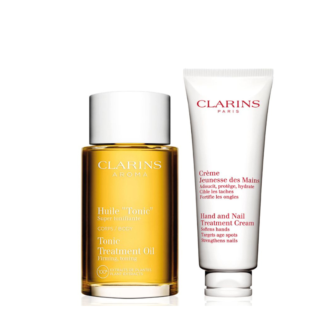 Clarins 限定 CLARINS 70th Anniversary套裝  : 調和身體護理油100ml 及 玉手修護霜 100ml