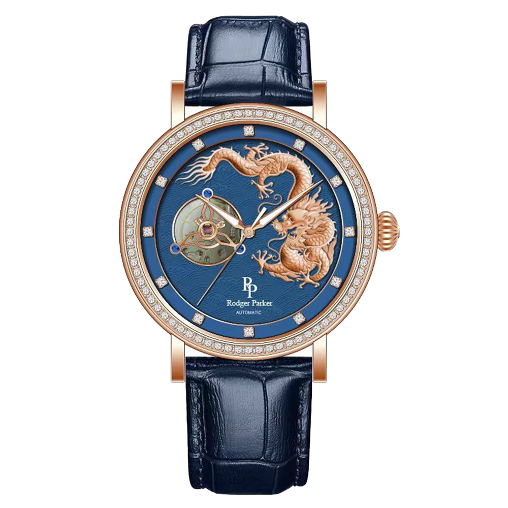 【Rodger Parker 羅杰帕克】RGP-001龍騰系列鑲真鑽錶盤24K純金龍騰錶面12點字位自動上鍊機械錶-