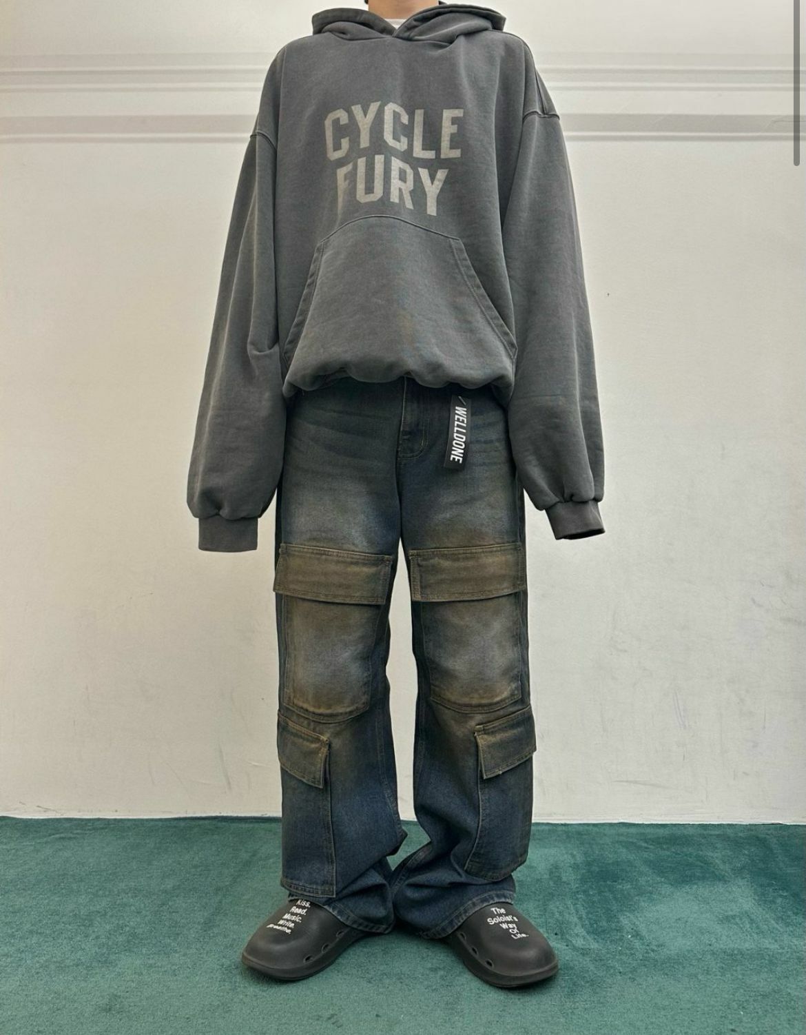 淨色工裝鬆身牛仔褲 WELL DONE-017P