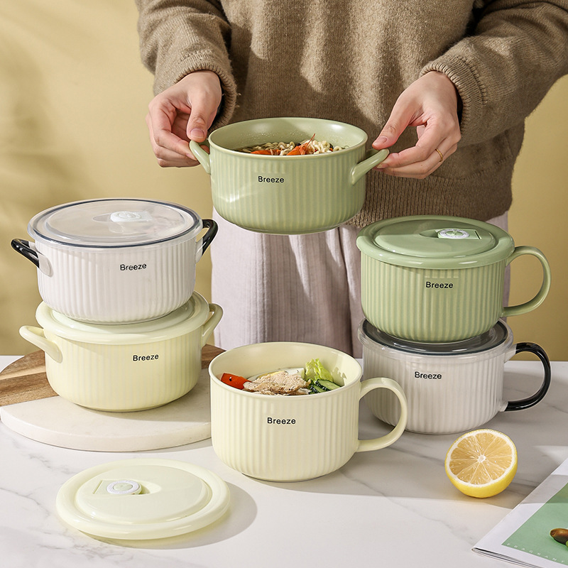 《4017》馬卡龍色系帶蓋陶瓷泡麵碗