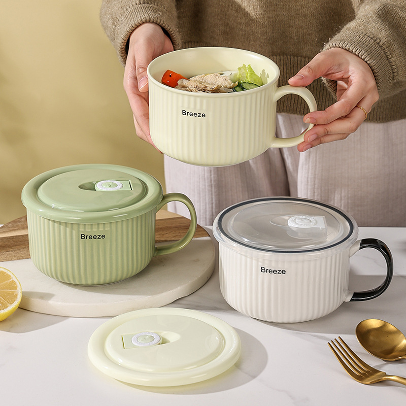 《4017》馬卡龍色系帶蓋陶瓷泡麵碗