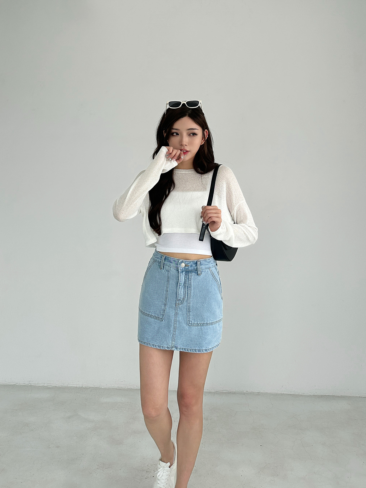 H-line Denim Mini Skirt Pants