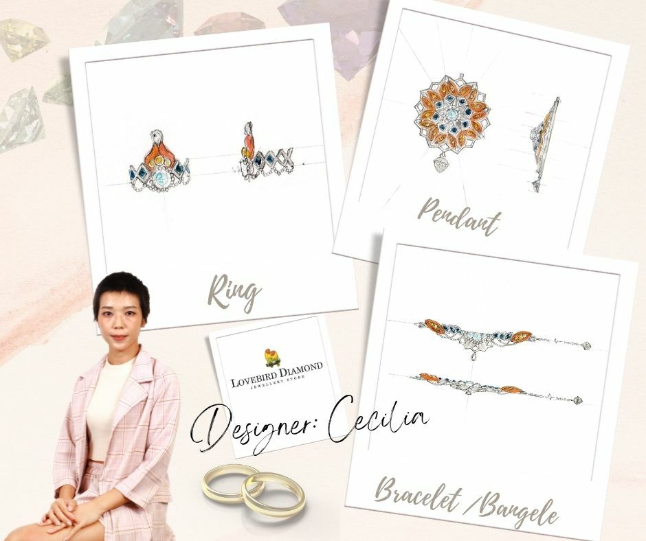 18K玫瑰金/白金天然鑽石彩寶吊墜