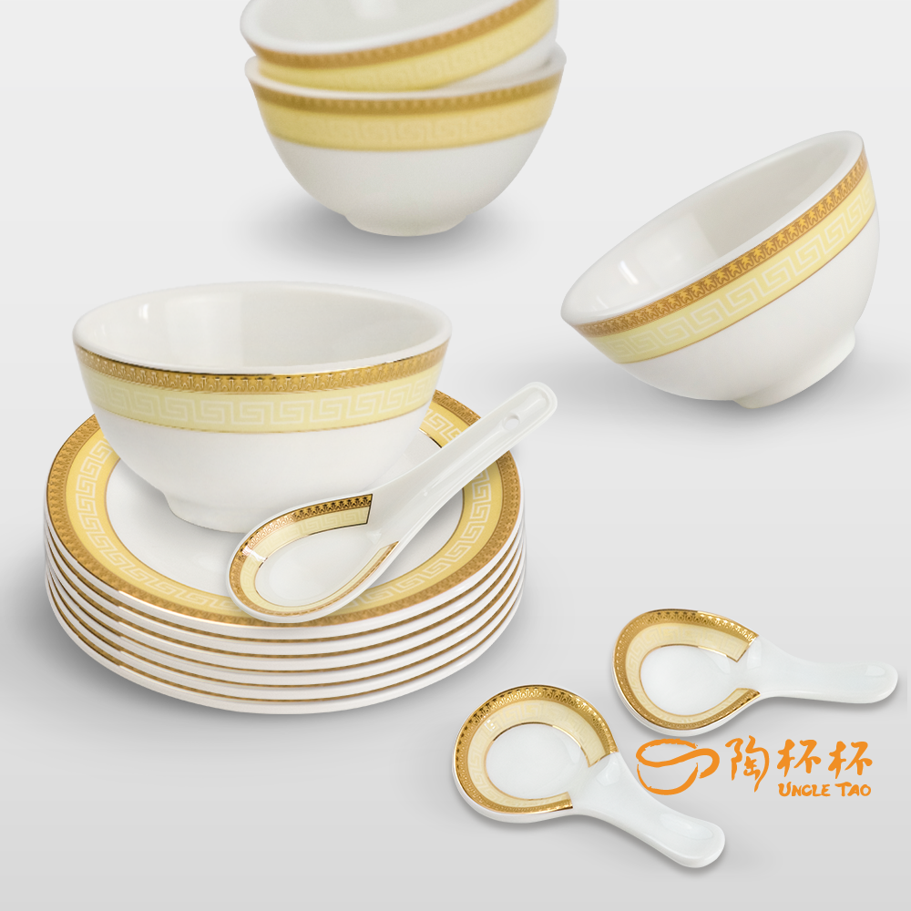 宴王組合 飯碗甜湯碗筷架6cm平盤湯匙【金百合】擺宴 供奉 拜拜 禮佛【陶杯杯瓷器】餐具餐盤 碗盤杯筷 台灣現貨