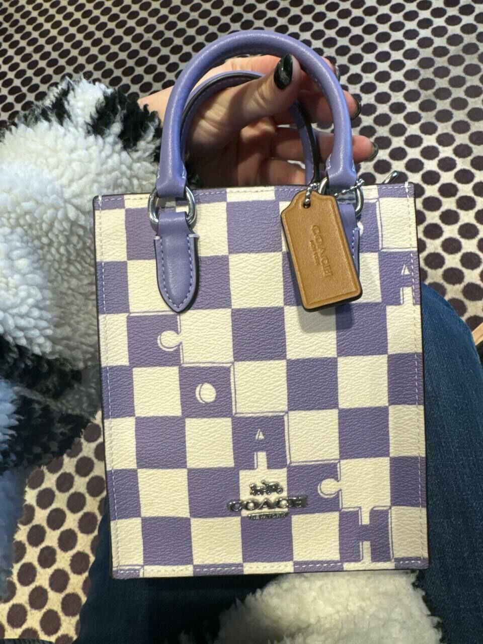 [S] COACH CR180 CHKD NS MINI TOTE,SV/LIGHT VIOLET/CHALK, 196395289561 (SCO756)