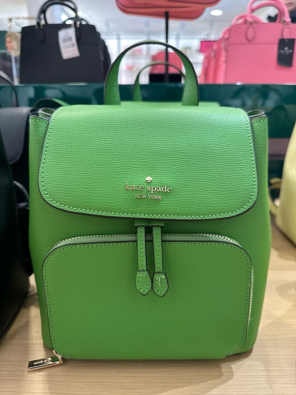 [S] KATE SPADE KA695 KRISTI REFINED GRAIN LEATHER MEDIUM FLAP BACKPACK,TURTLE GREEN, 196021413827 (SKS1050)