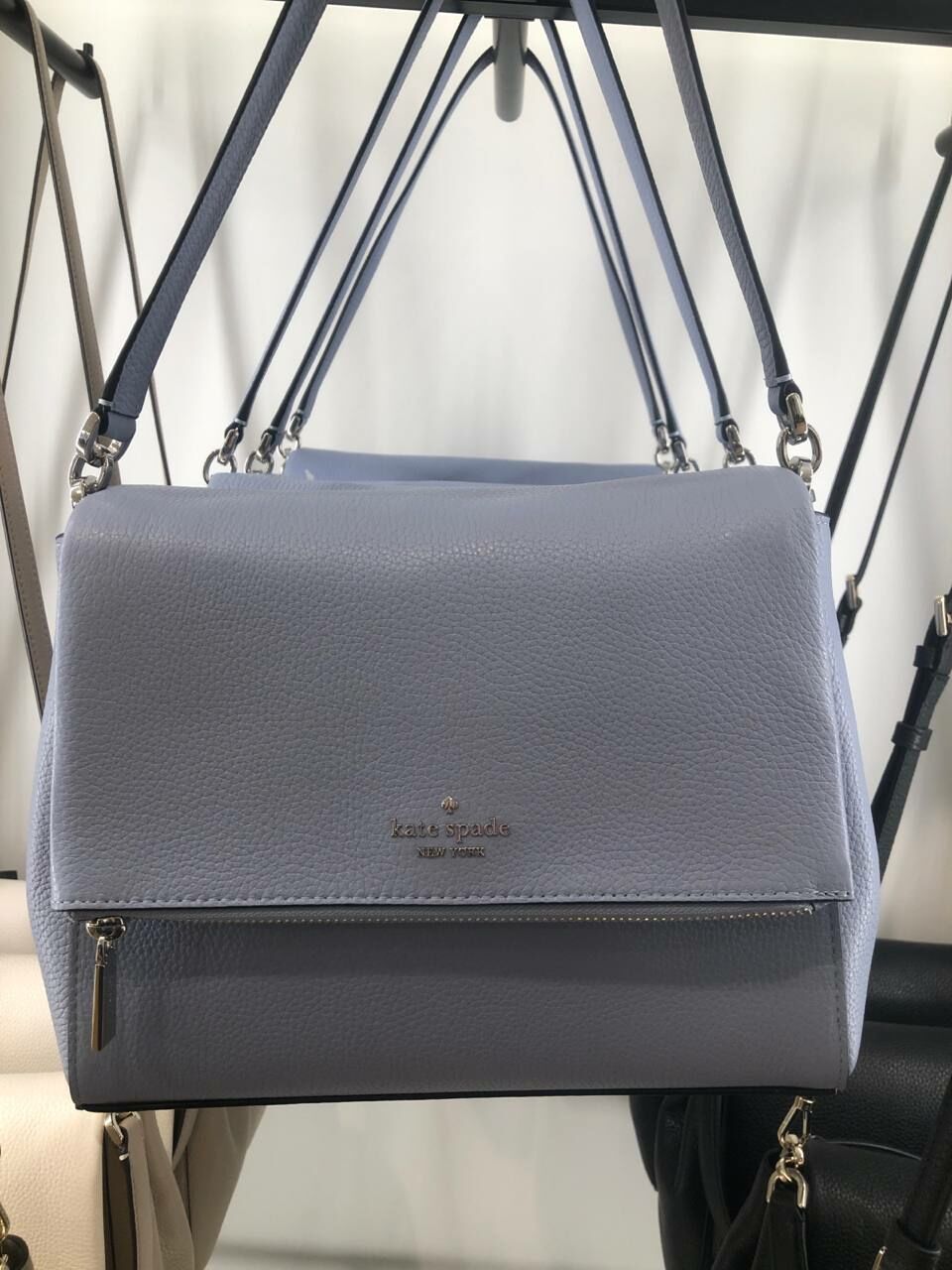 [S] KATE SPADE K6029 LEILA PEBBLED LEATHER MEDIUM FLAP SHOULDER BAG,MUTED BLUE, 196021439070 (SKS1052)