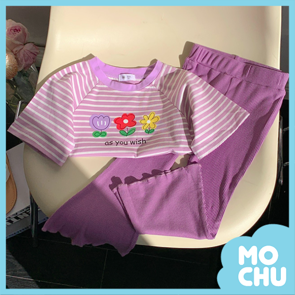 紫紅黃三朵花上衣長褲套裝